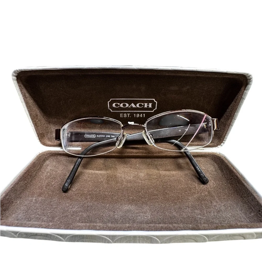 Coach Black and Gold Eyeglasses with white rectangular Logo C Case